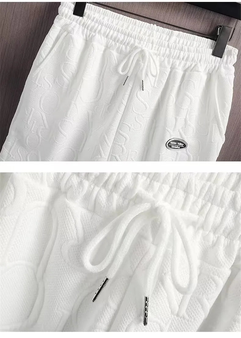 Men's sets Waffle Summer Casual T shirt  + Shorts Suit basketball Tracksuit Letter print Solid color tracksuit loose suit