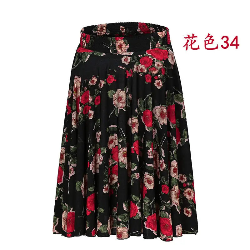 High Waist Printed  Floral Skirt Square Dance Ice Silk