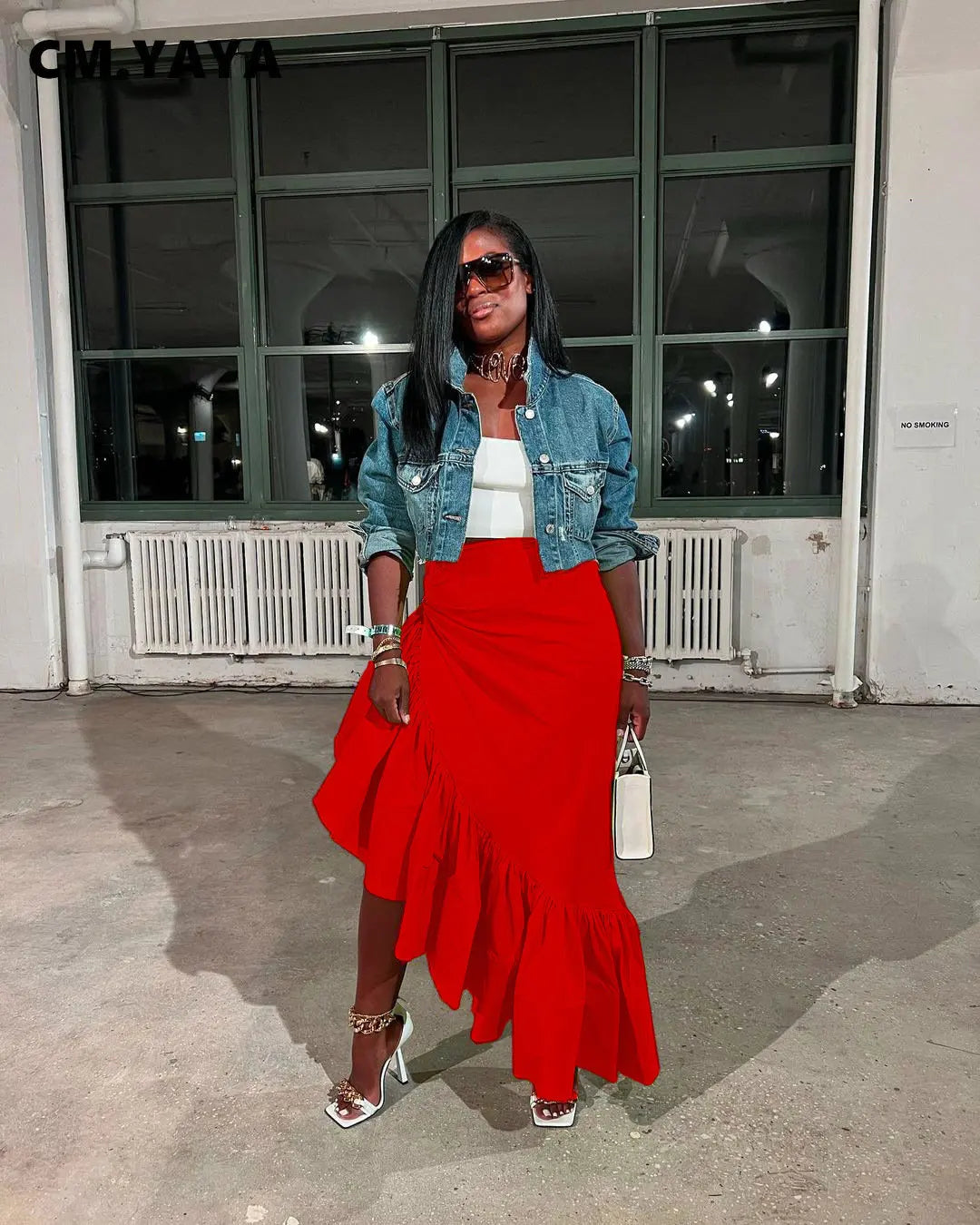 Ruffles Hem Asymmetrical High Waist Maxi Long Skirt