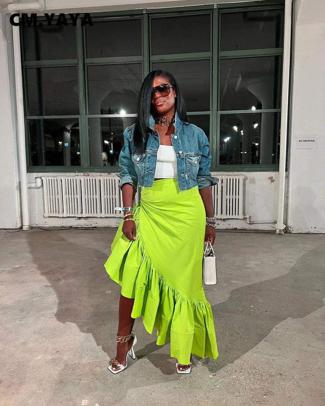 Ruffles Hem Asymmetrical High Waist Maxi Long Skirt