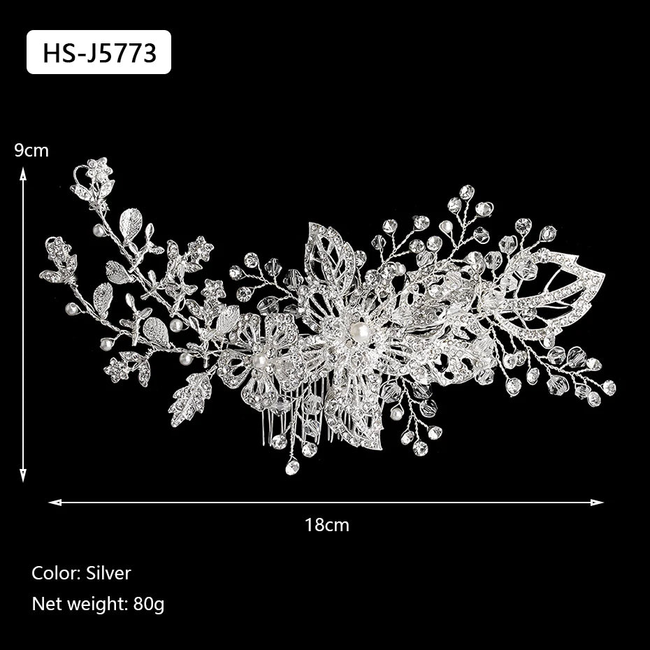 Silver Color Rhinestone Hair Comb Pearl Crystal Hair Accessories Ornament Prom Bridal Flower Headpiece Jewelry