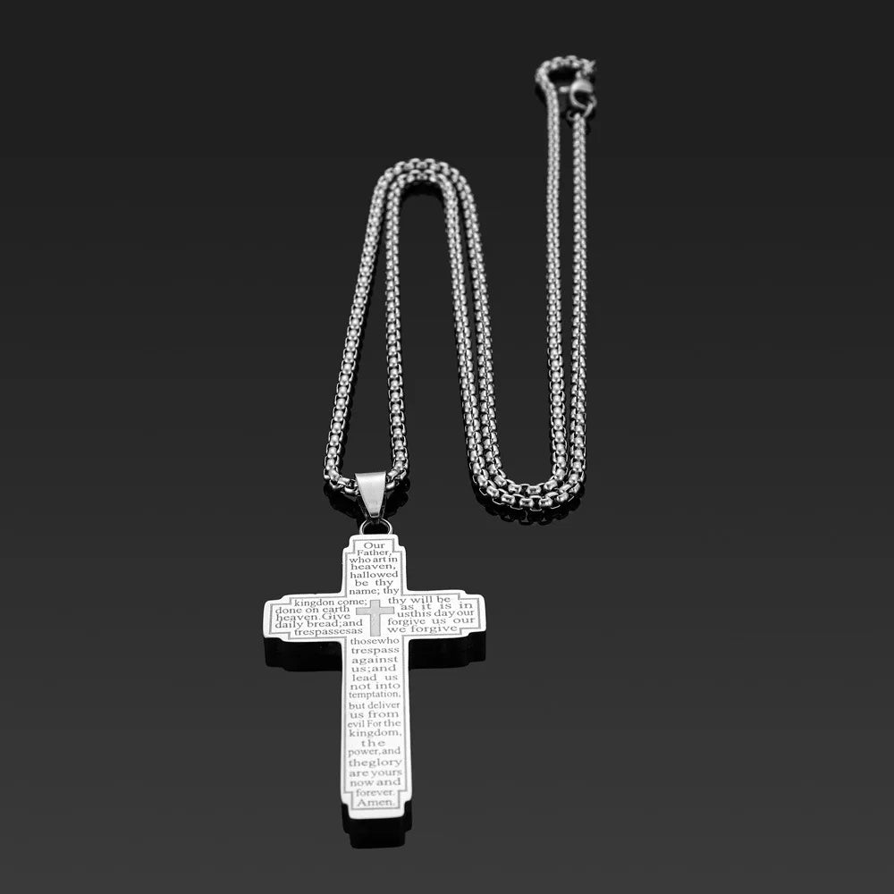 TrendMen  Rock Crucifix Cross Stainless Steel Pendant Necklaces For Men  Black Metal Clavicle Chain