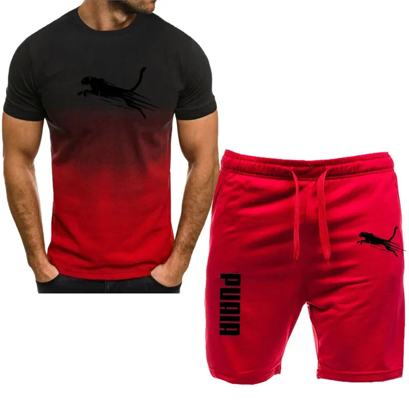 Men's sports set, casual T-shirt set and running shorts, breathable, 2 pieces