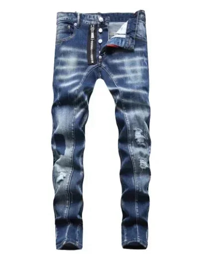 Skinny Jeans Luxury Brand Light Blue Holes Long Trousers Quality  Fashion Stretch Slim Pants Ripped Jeans