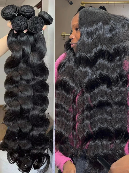 40 50 Inch Body Wave Raw 3 4 Bundles Indian Remy 100% Unprocessed Human Hair Wavy Weave extensions