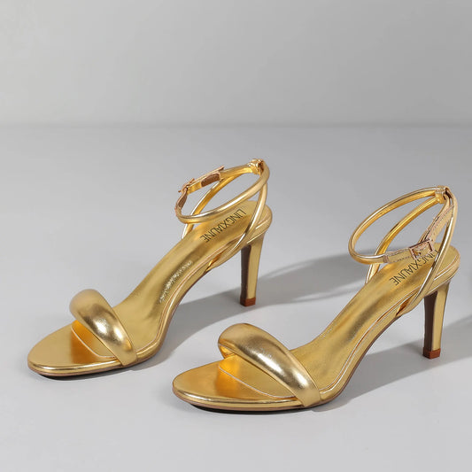 Gold or Silver Heels for Women Open Toe Strappy High Heels Sandals Fashionable Elegant Sexy Shoe