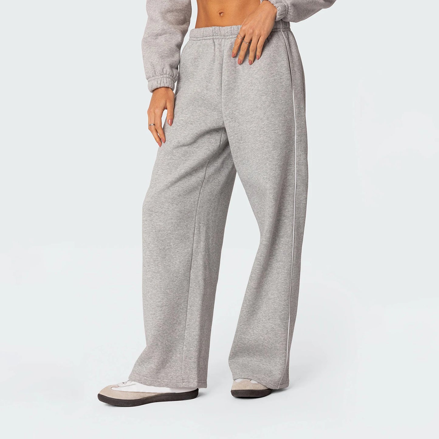Casual Wide Leg Sweatpants Elastic Waist Loose Sports Trousers with Pockets
