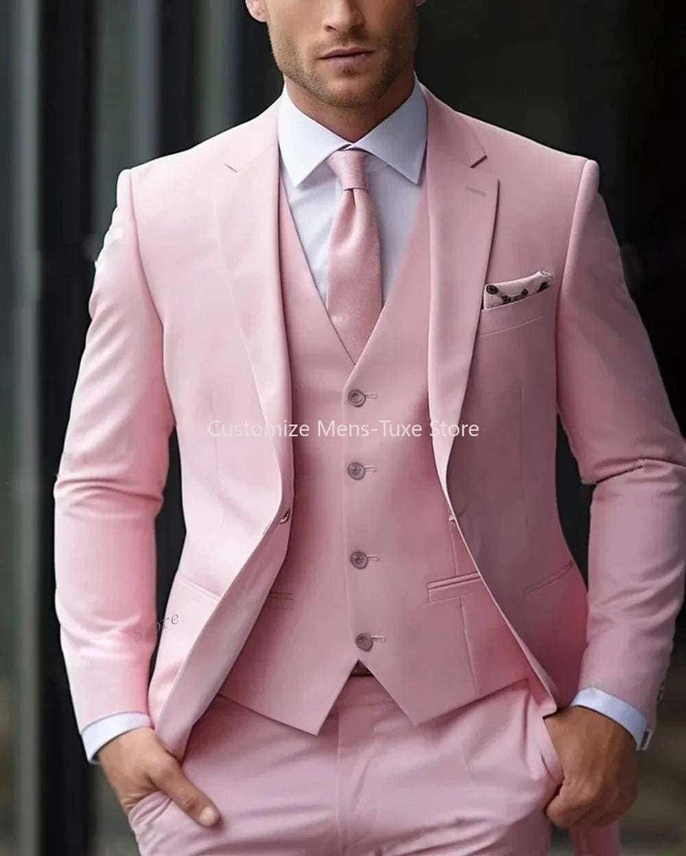 Men Business suits Tuxedos Formal 3 Piece Set Jacket Vest Pants Single Breasted Groom Groomsman Prom Wedding Party