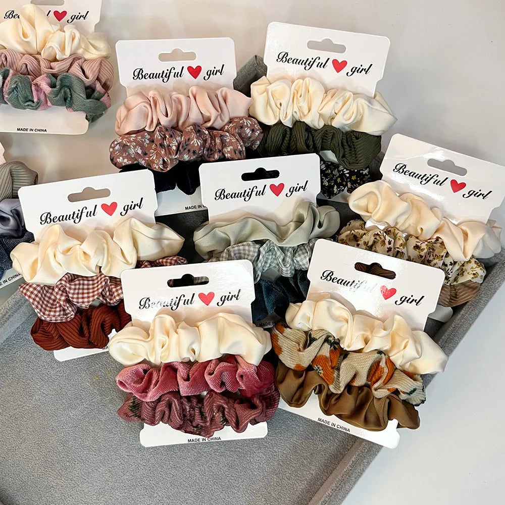 3PCS/Set Corduroy Knitted Small Scrunchies Elastic Hair Ties Women Girls Satin Ponytail Rubber Hair Bands Rope Hair Accessories