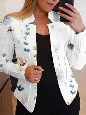 **Printed blazer with high collar for women, long sleeve jackets, slim fit, casual tailored blazers, office jackets.**