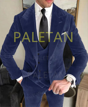 Business Velvet Blazer Sets Men's Suits Elegant Formal 3 Pieces Outfits Jacket+Pants+Vest