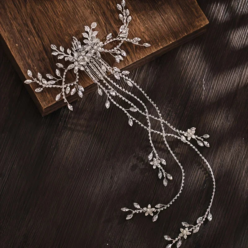 Handmade Silver Crystal Flower Hair Comb Pearl Rhinestone Flower Hair Combs For Women  Hair Jewelry Wedding Hair Accessorie