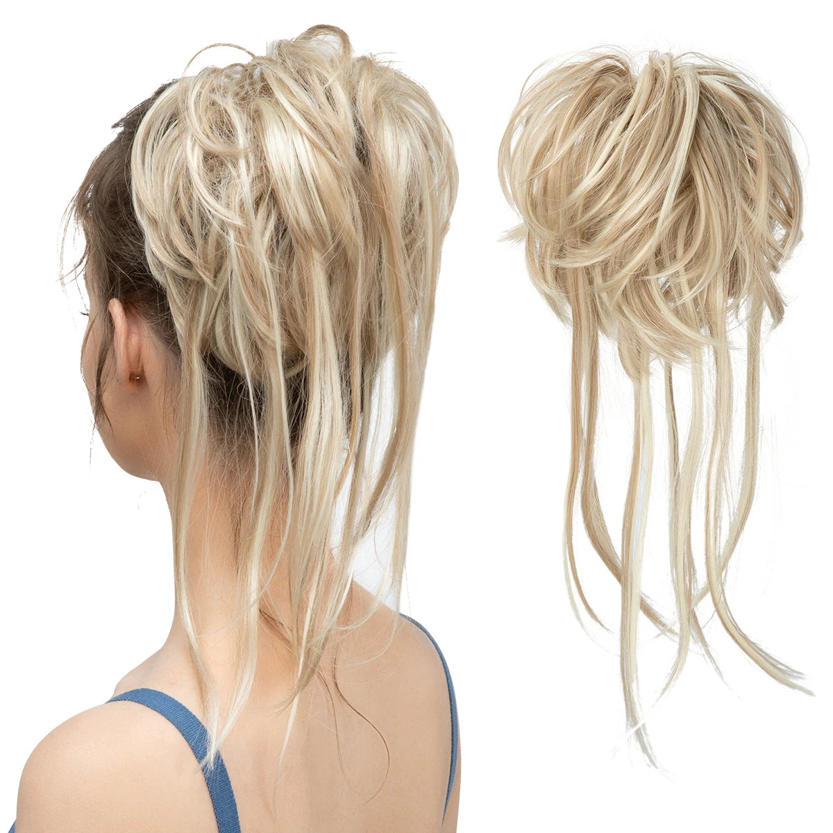 Synthetic Elastic Messy Bun Hairpieces Curly Scrunchie Black Blonde Brown Chignon Band Updo Donut For Women Natural Fake Hair