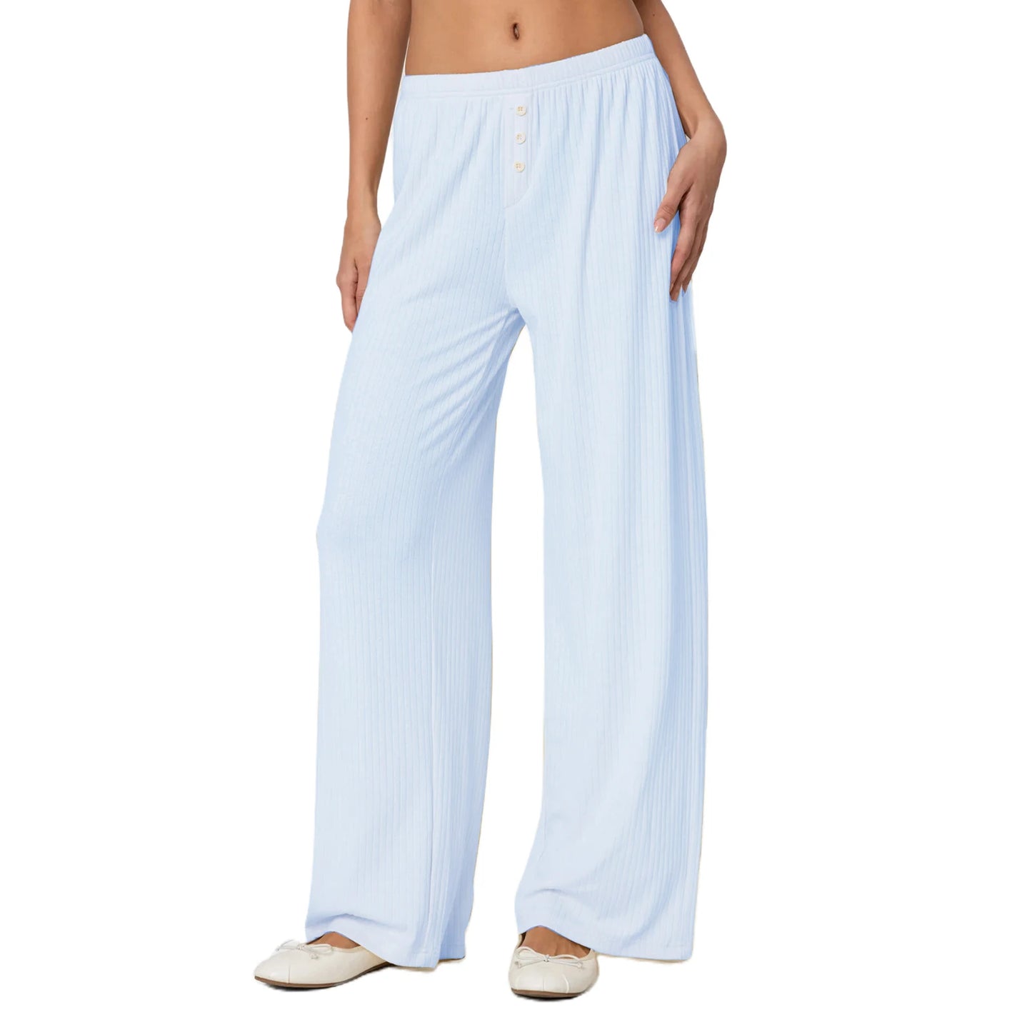 Women s Solid Color Elastic Waist Loose Lounge Pants Long Trousers for Casual Streetwear Fashionistas