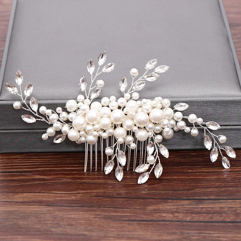 Hair Combs  Hair Accessories For Women Hair Jewelry Silver Color Pearl Rhinestone Head Jewelry Women Accessories