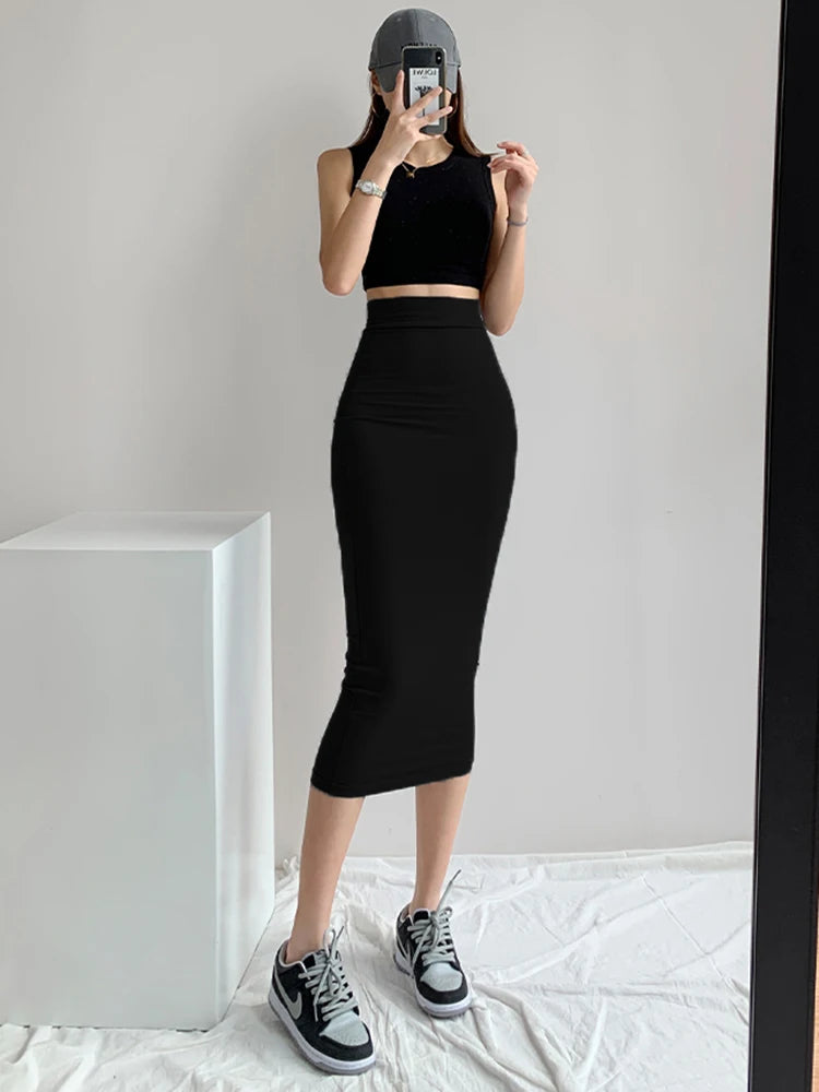 High Stretch Tight Skirt High Waist Midi Skirt