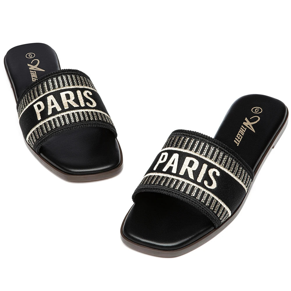 Letter Flat Sandals Casual Comfortable Slip Slide  Vintage Slippers