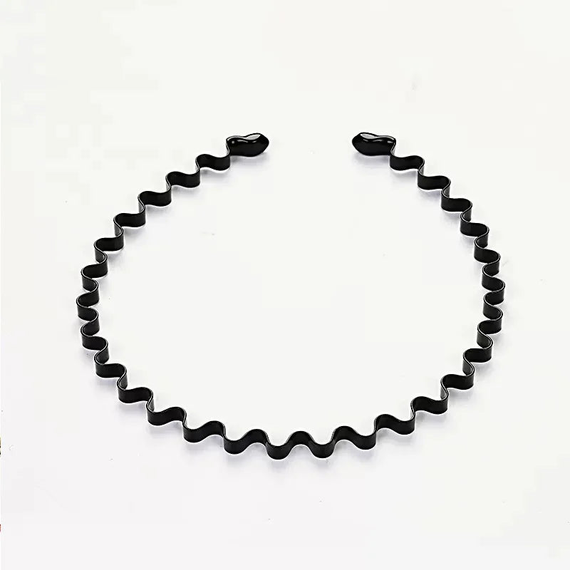 Unisex Black Elastic Non Slip Simple Metal Headbands For Women Wavy Hairband Spring Hair Hoop Fashion Hair Accessories