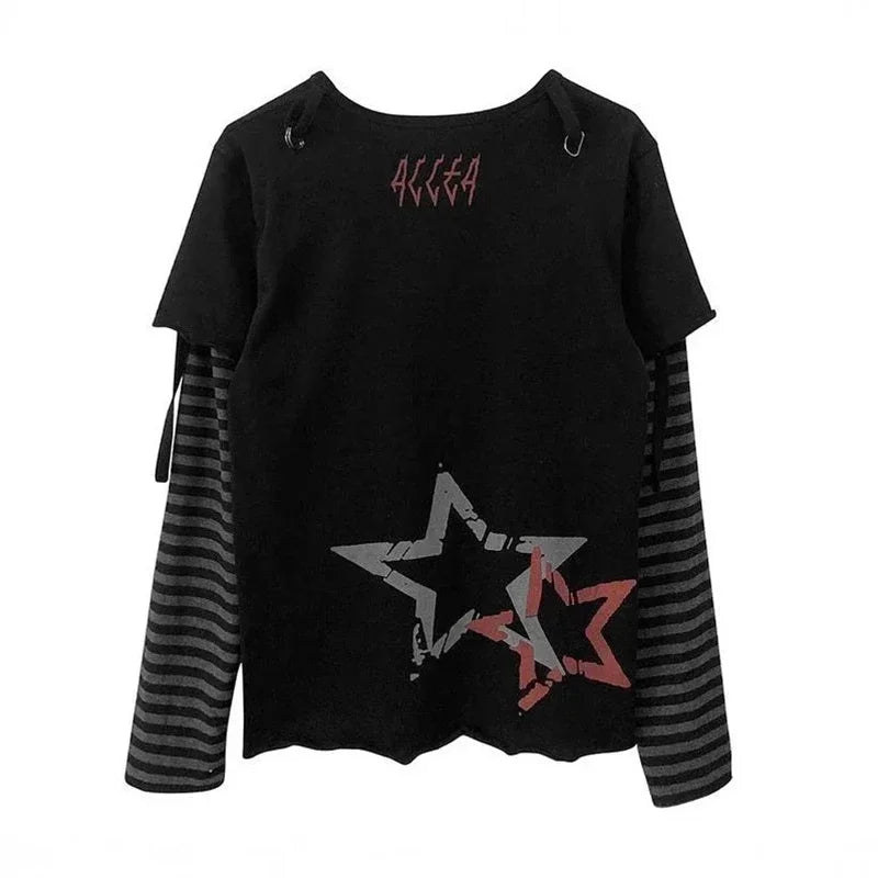 Grunge Aesthetic T-shirt  Skull Dark Graphic Long Sleeve T Shirt Women Punk Cartoon