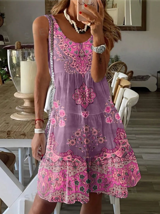 Europe and America Plus Size Women's Cross border Summer Fashion Printed Dress