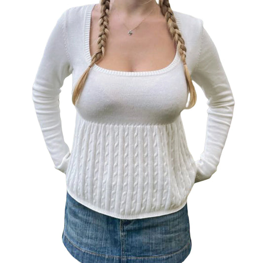 Women s Long Sleeve Crop Knit Tops  Cable Knit Sweater Fairy Grunge Tops