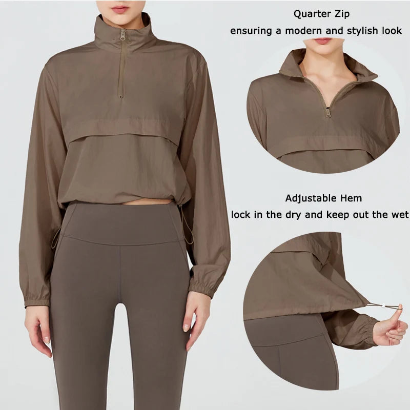 Women's Athletic Jacket Lightweight Quarter Zip Pullover For Golf Hiking Running Windbreaker Waterproof Jacket