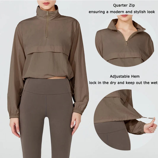 Women's Athletic Jacket Lightweight Quarter Zip Pullover For Golf Hiking Running Windbreaker Waterproof Jacket