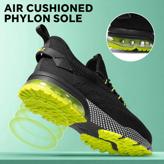 Safety Shoes for Men Women, Air Cushion Composite Toe Work Shoes, Lightweight Breathable Slip On Utility Sneakers