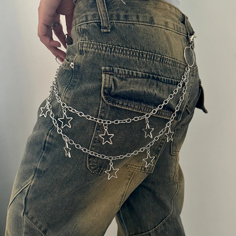 Unisex Jeans Pants Chain Belts For Men and Women Punk Metal Crescent Geometric Bag Chain Hip Hop Hipster Cool Street keychain