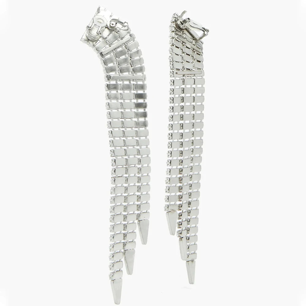 Exaggerated Crystal Tassel Ear Clip Earrings No Piercing Jewelry Rhinestone Clip Earrings