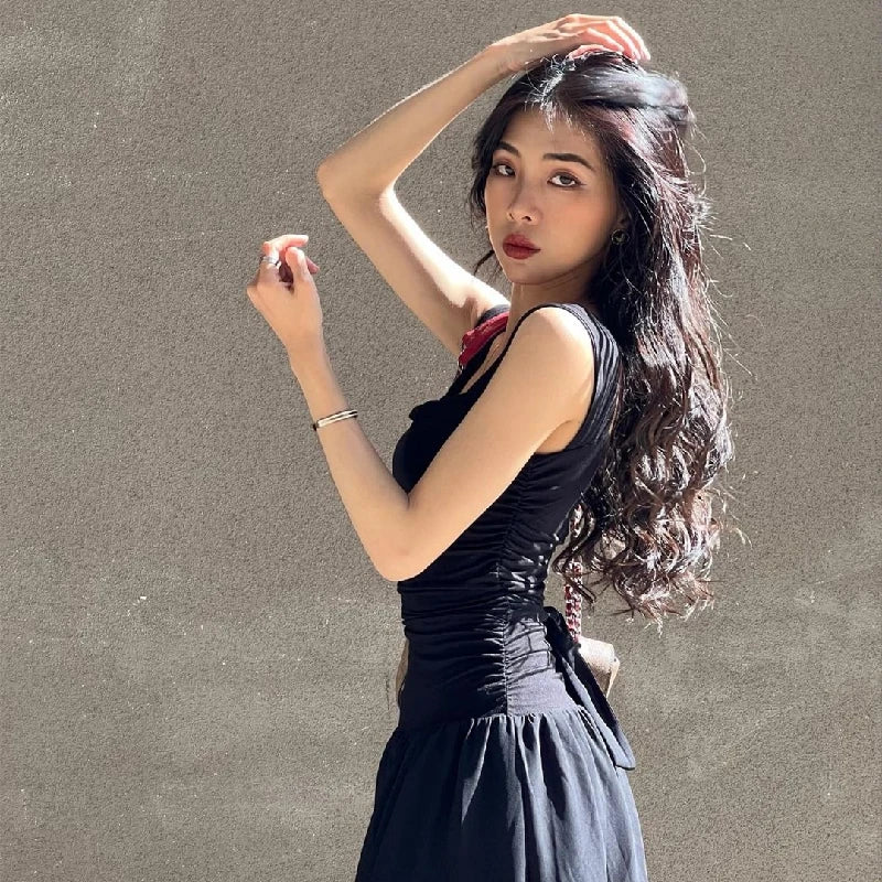 Elegant Slip Long Dresses Sexy Women's Ruched Bodycon Solid Maxi Dress Spring Summer  Dropped waist