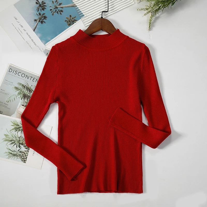 Women's Turtleneck Sweater Knitted Soft Pullovers cashmere Jumpers Basic Solid Soft Sweaters Women Autumn Winter Casual Top