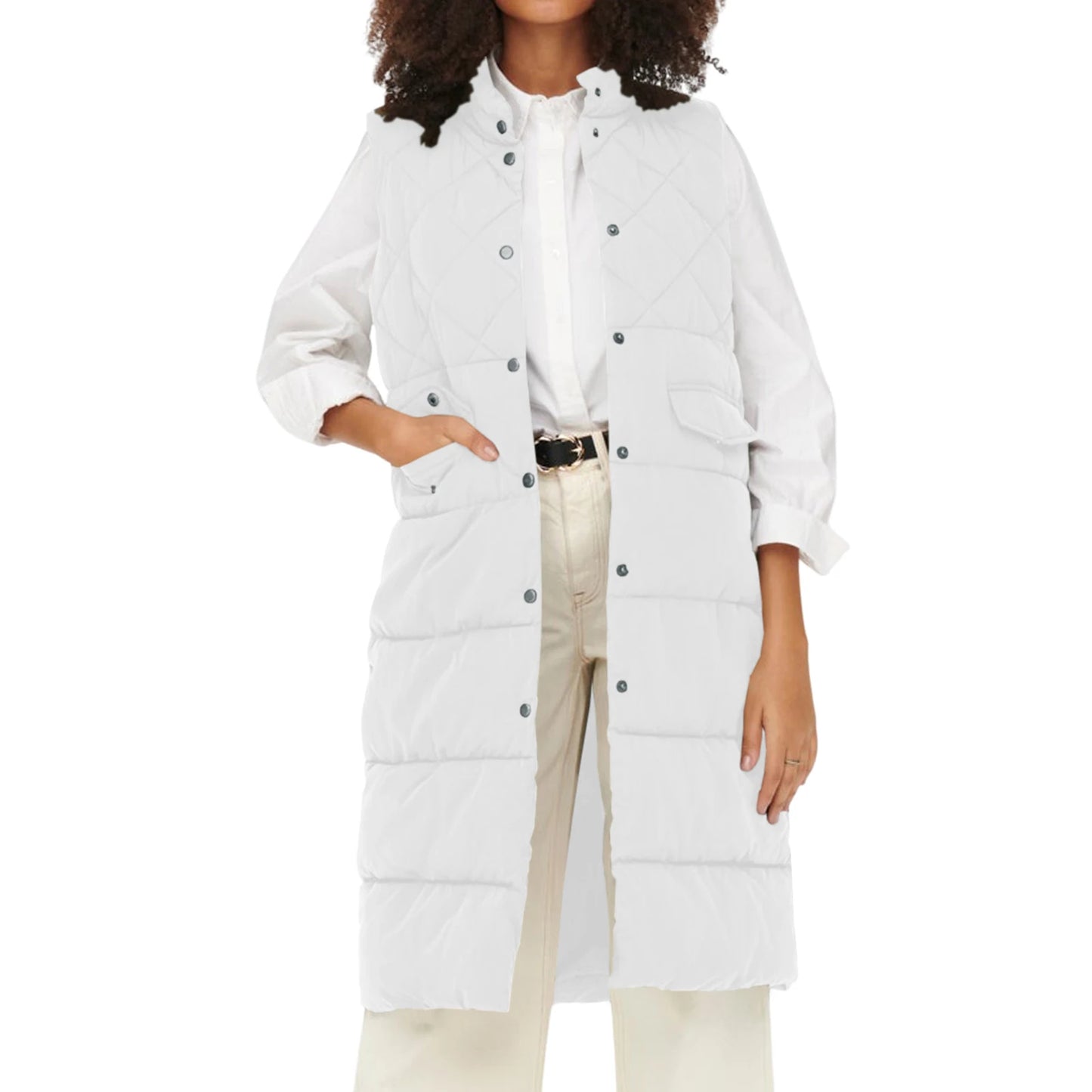 Quilted Puffer Vest Solid Color Warm down Jacket Button Cardigan