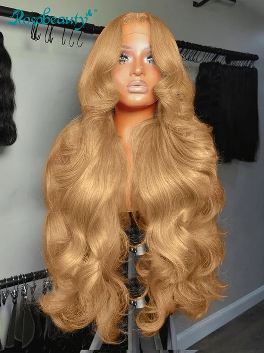 30 34 Inch #27 Honey Blonde Body Wave Wig Brazilian 13x4 Lace Front Human Hair 13x6 HD Transparent Lace