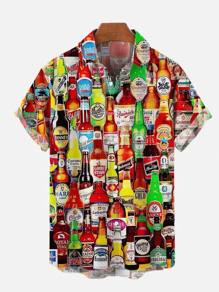 Printed Breast Pocket Cotton Linen Short Sleeve Shirt  Loose Versatile Casual Sports Summer Men