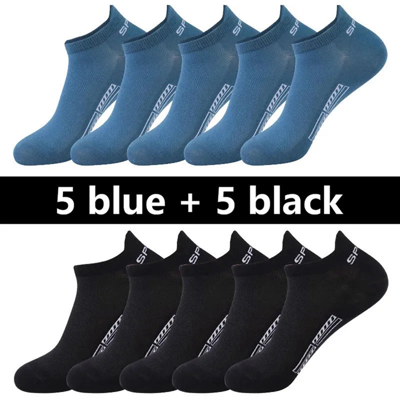20pcs=10 Pairs Summer Autumn Men Cotton Socks Sport Breathable Ankle Socks Quality Mesh Casual Athletic Thin Cut Short