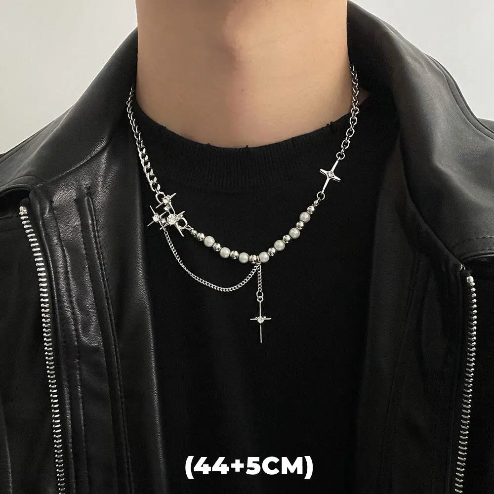 Zircon Double Layer Necklace For Men Women Trend Charm Titanium Steel Pendant Chain Unisex Jewelry