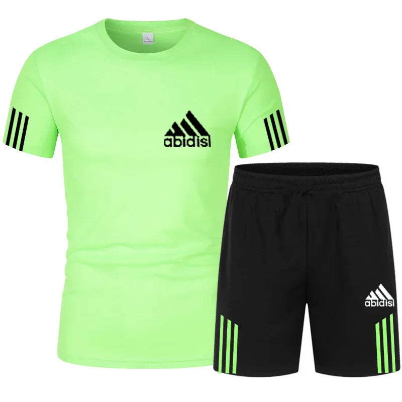 Summer Luxury Set Men's Short Sleeve Suit Fitness Fashion Casual Shorts Tracksuit Clothes for Mens T-shirt + Shorts 2-piece Set