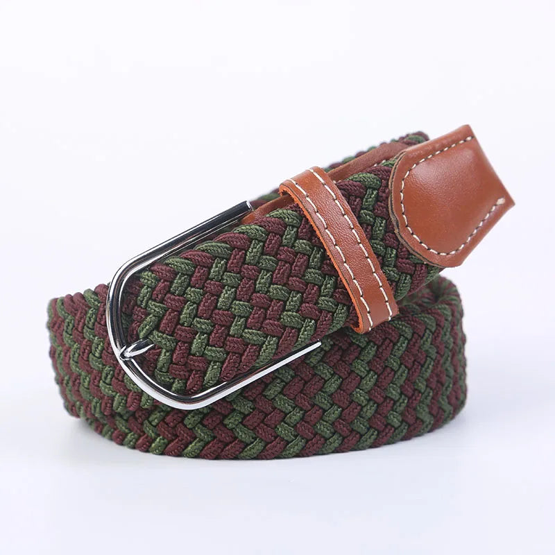 Casual Knitted Pin Buckle Belt Woven Canvas Elastic Expandable Braided Stretch Belts Women Jeans