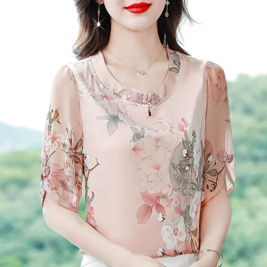 Summer Loose O-neck Half Sleeve Blouse
