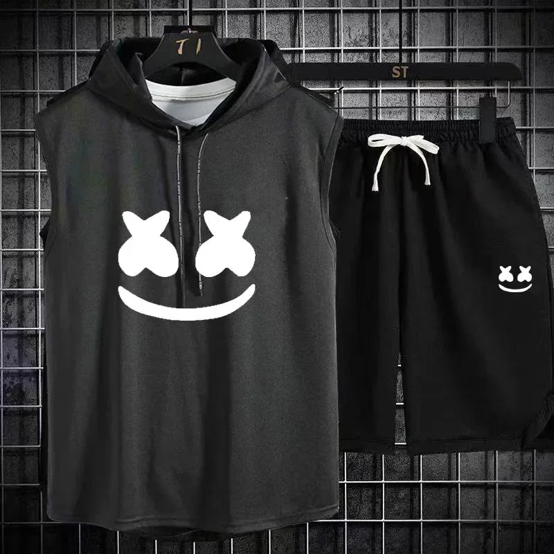 Brand Summer Men's Two Piece Set Casual T-Shirt and Shorts Set Men's Sports Suit Fashion Short Sleeve Tracksuit Hooded T-shirt