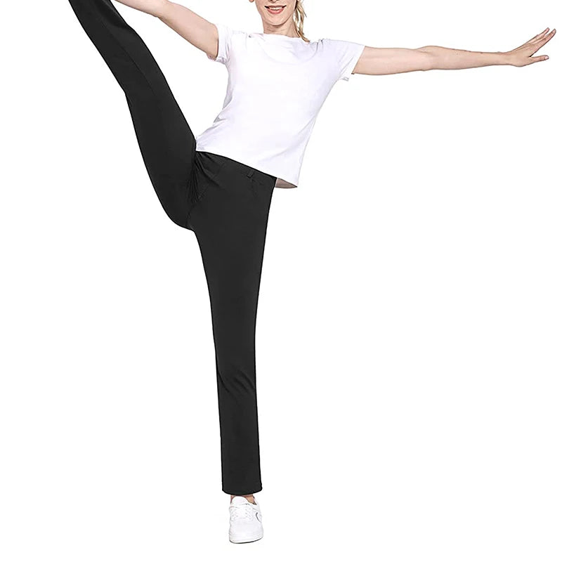 High Waist Slim Leg Pants Solid Color Elastic Flared Trousers with Pockets  Casual