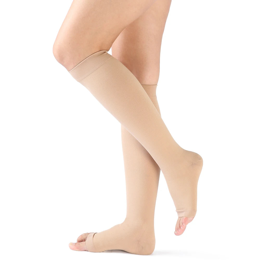 40-50 mmHg Compression Socks Knee High Open Toe, Support, Increase Blood Circulation