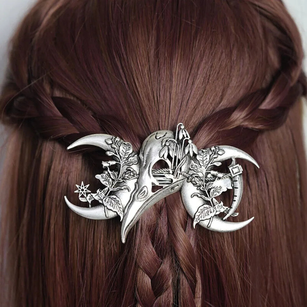 4PCS Witch Viking Norse celtic raven skull Barrette Gothic Hair Accessory