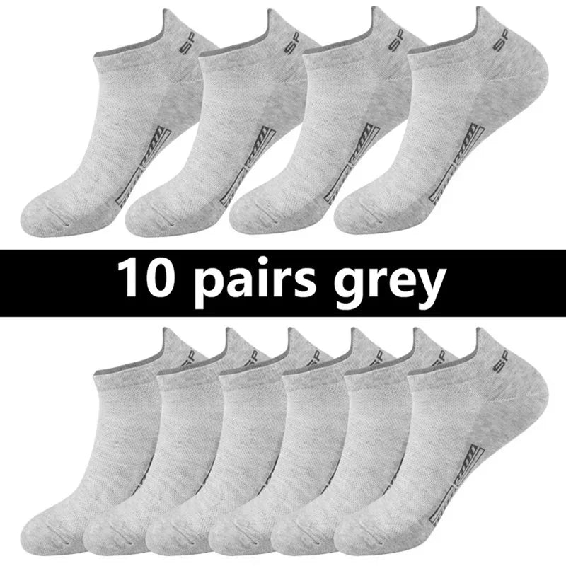 20pcs=10 Pairs Summer Autumn Men Cotton Socks Sport Breathable Ankle Socks Quality Mesh Casual Athletic Thin Cut Short
