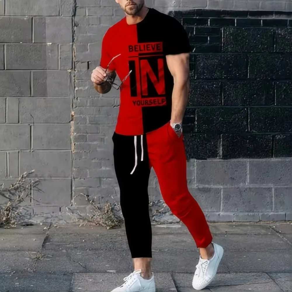 Summer fashion  men's T-shirt pants sportswear believe in yourself 3D printed T-shirt pants set 2-piece streetwear oversized