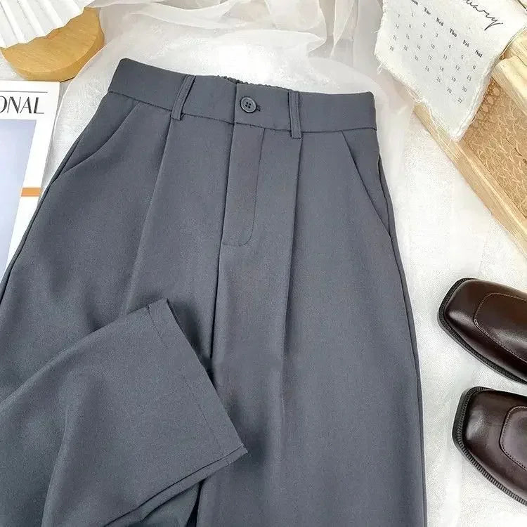 Fall Spring Suit Pants Women Fashion Elastic High Waist Casual Trousers Woman Solid Office Pant