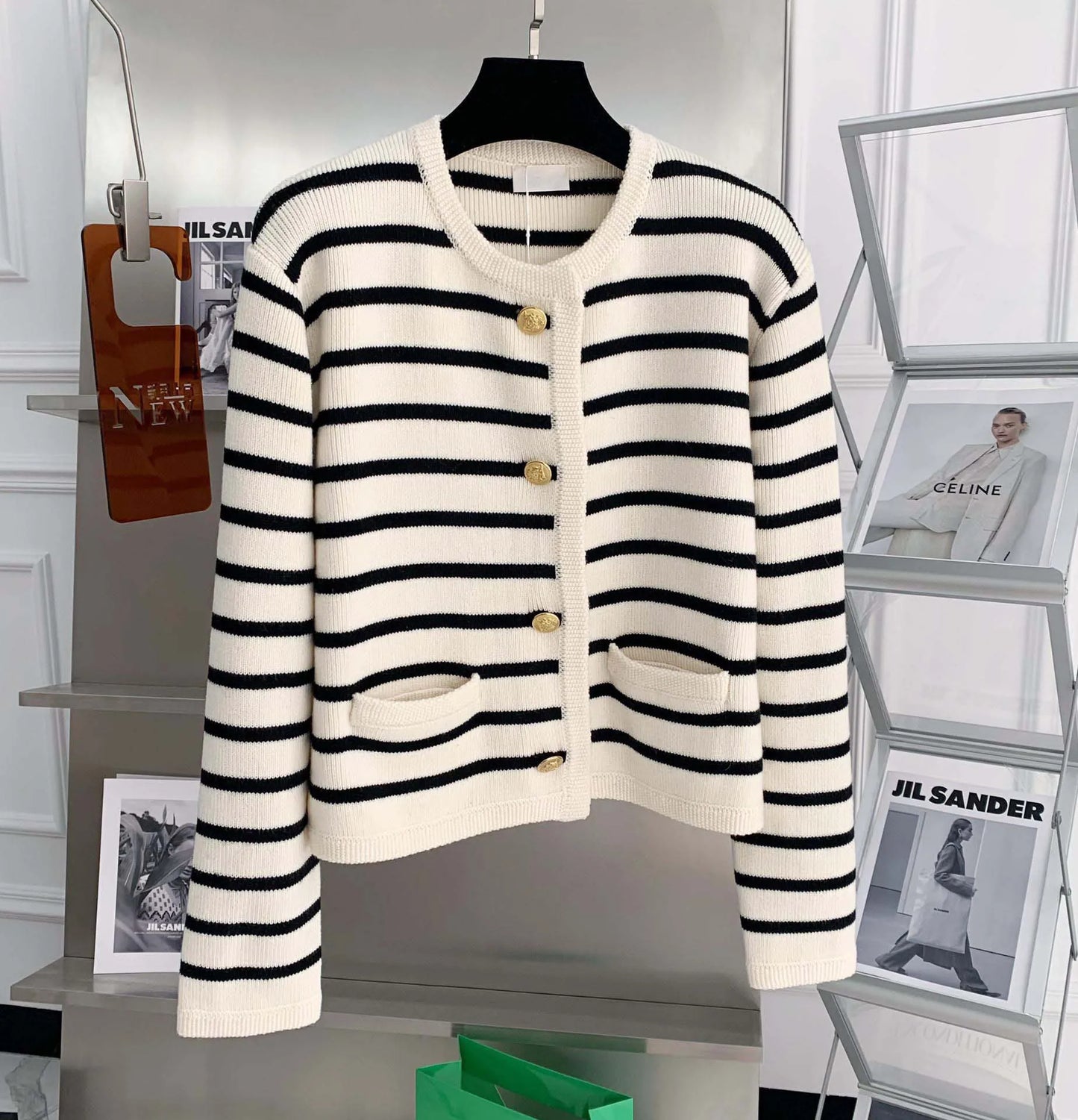 Women's Striped Knitted Cardigans Spring Autumn O-neck Single Breasted Long Sleeve Crop Tops Fashion Casual Chic Female Sweaters