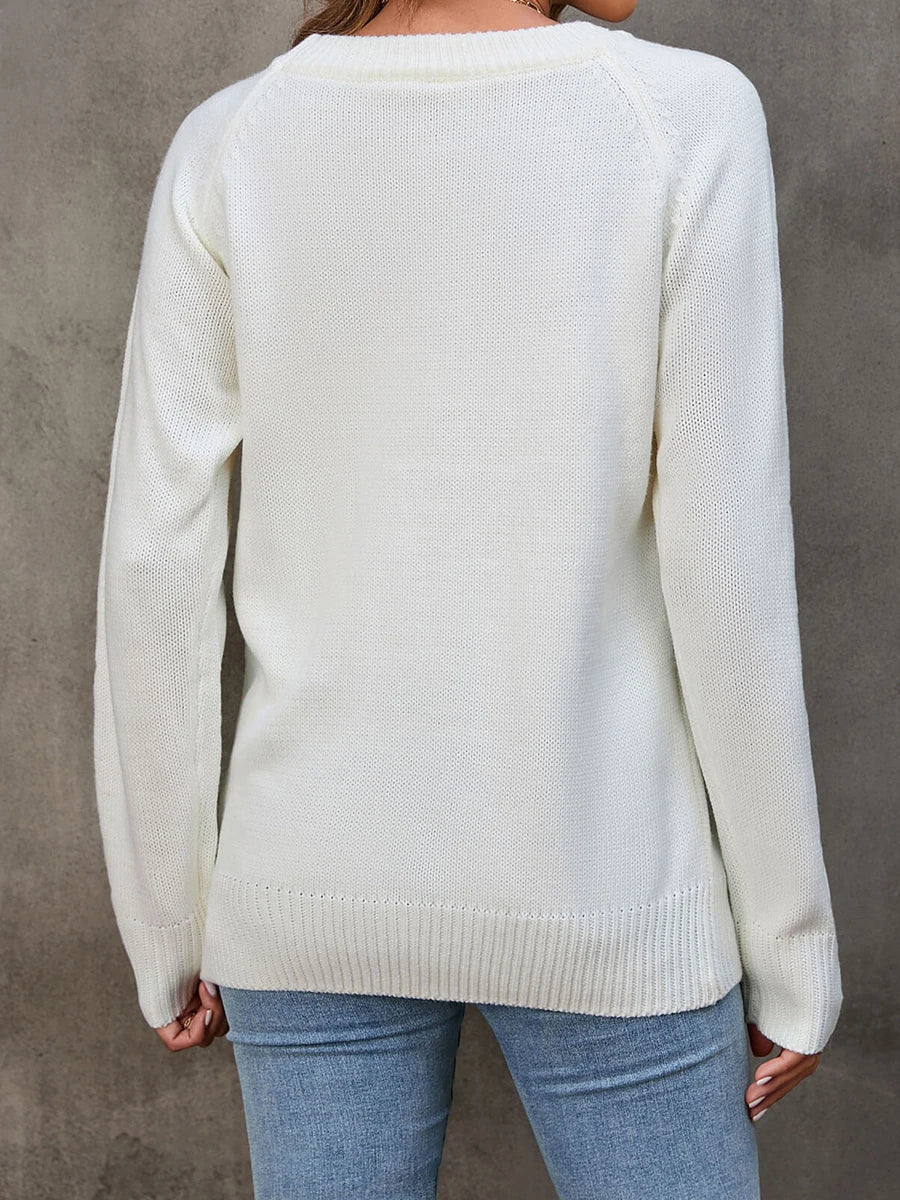 Women s Valentine s Day Heart Patterned Knit Pullover Sweater with Round Neck and Long Sleeves Cozy Loose Fit Casual