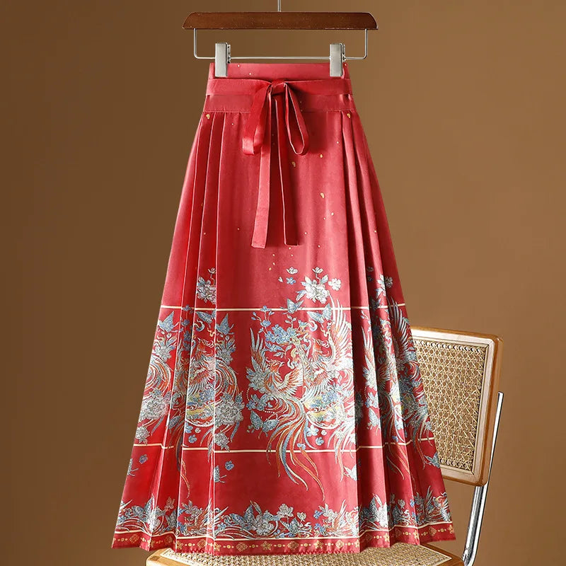 Vintage Maxi Chinese Style Horse Face Skirts  Pleated